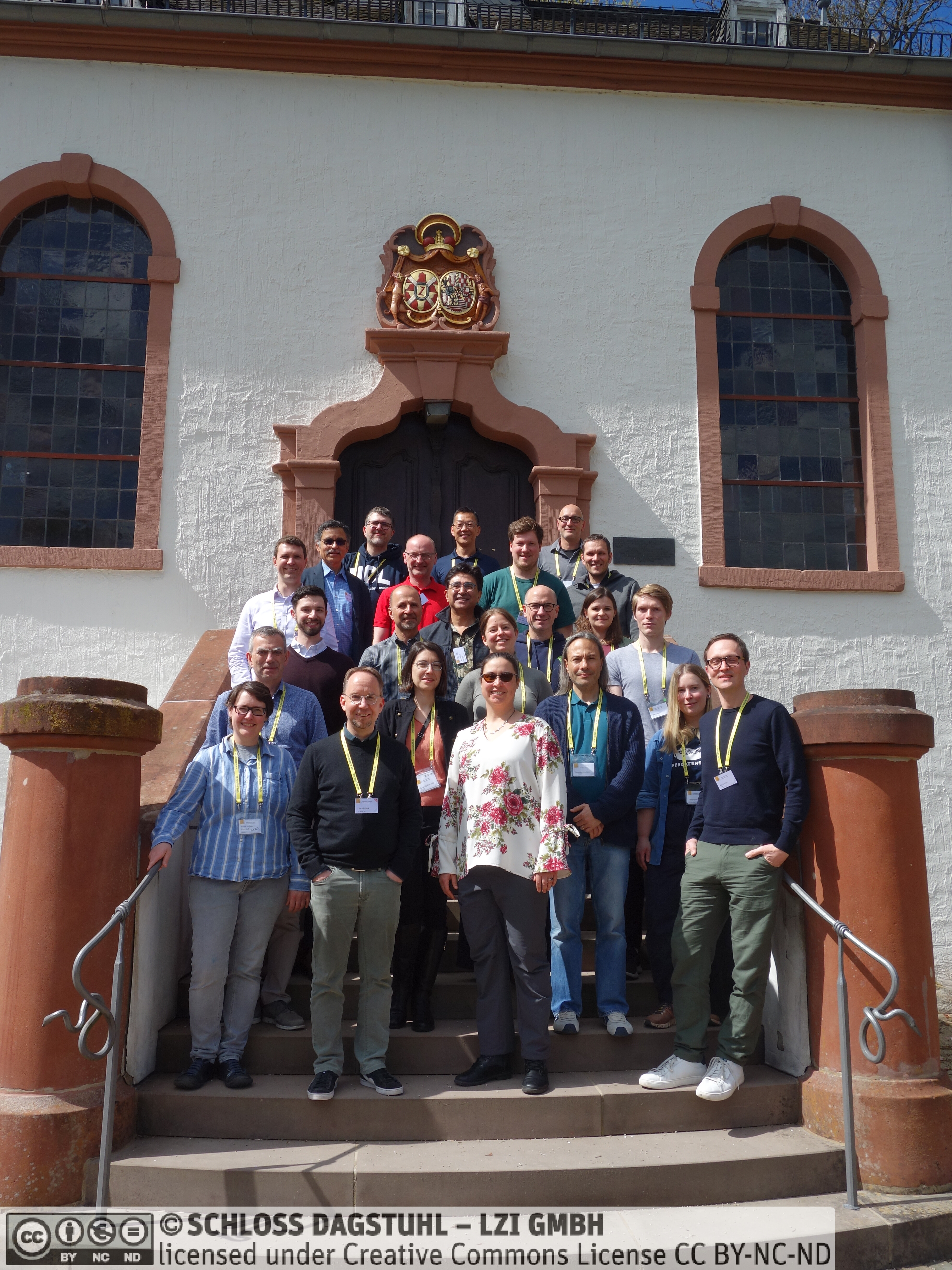 Participants of Dagstuhl Perspectives Workshop 26162 on the steps of Schloss Dagstuhl